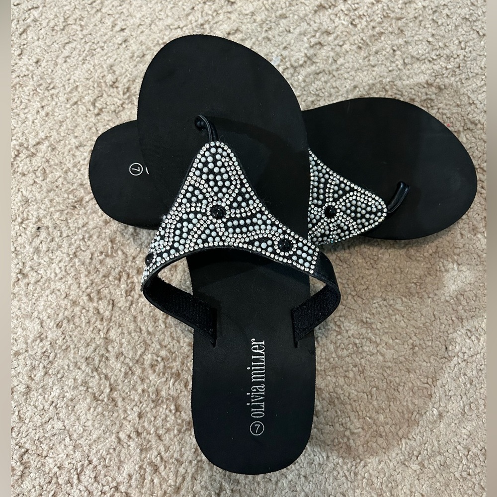 Black sparky sandles, wedged, soft comfy bottom, brand- Olivia Miller, size 7